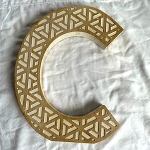 New Wooden Monogram Letter C – Geometric Cutout Design